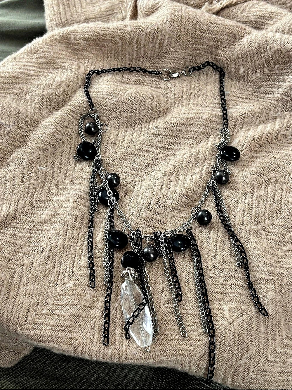 Layered Pendant Necklace in Black & Silver Like New